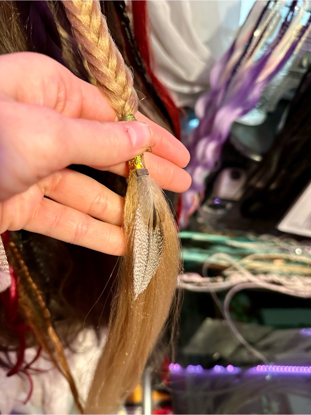 Hand-Braided Mixed Color Hair Extension Clips - Multi-Color Braids ( Stacey )🩷 - Picture 8 of 16